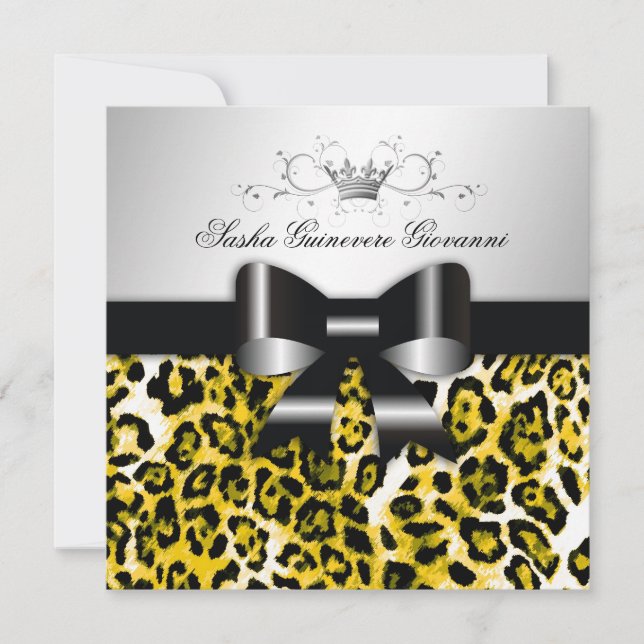 311 - Chic Hot Yellow Leopard Bow| Süß 16 Einladung (Vorderseite)