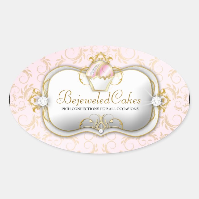311-Ciao Bella Bejeweled Cakes | Rosa Hintergrund Ovaler Aufkleber (Vorderseite)
