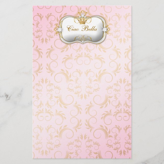 311 Ciao Bella goldenes göttliches Rosa Briefpapier (Vorderseite)