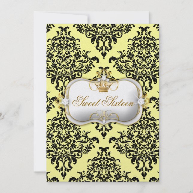 311 Ciao Bella & Lovey Dovey Damask Lemon Ice Einladung (Vorderseite)