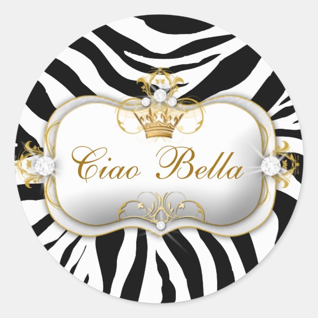 311 Ciao Bella Zebra Streifen Runder Aufkleber (Vorderseite)