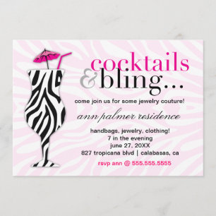 311 Cocktails & Bling Zebra Einladung