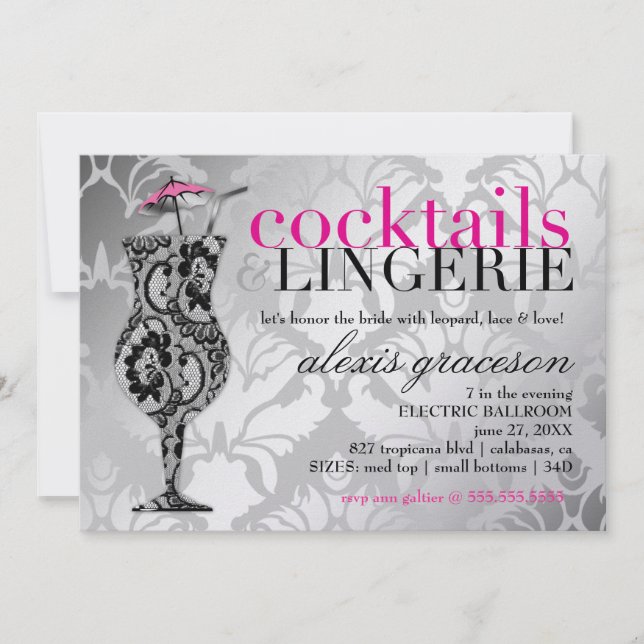 311 Cocktails & Lingerie Lace Metallic Einladung (Vorderseite)