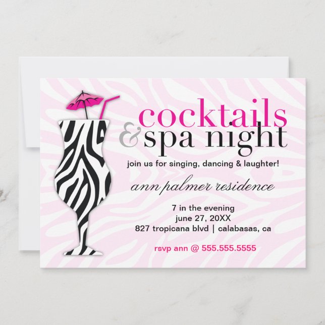 311 Cocktails u. Wellness-CenterZebra Einladung (Vorderseite)