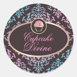 311 Cupcake Divine Pink Aqua Damask Aufkleber