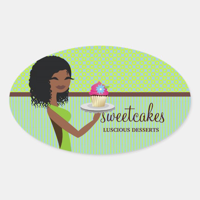 311 Cupcake Süsse Blue Green African American Ovaler Aufkleber (Vorderseite)