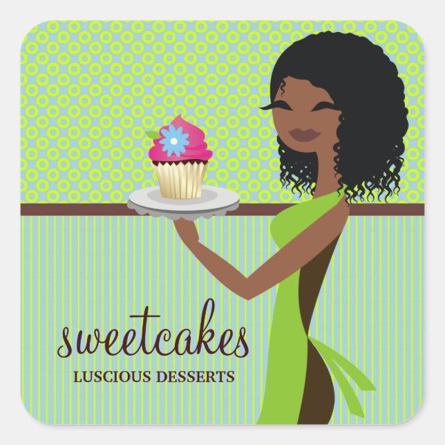 311 Cupcake Süsse Blue Green African American Quadratischer Aufkleber (Vorderseite)