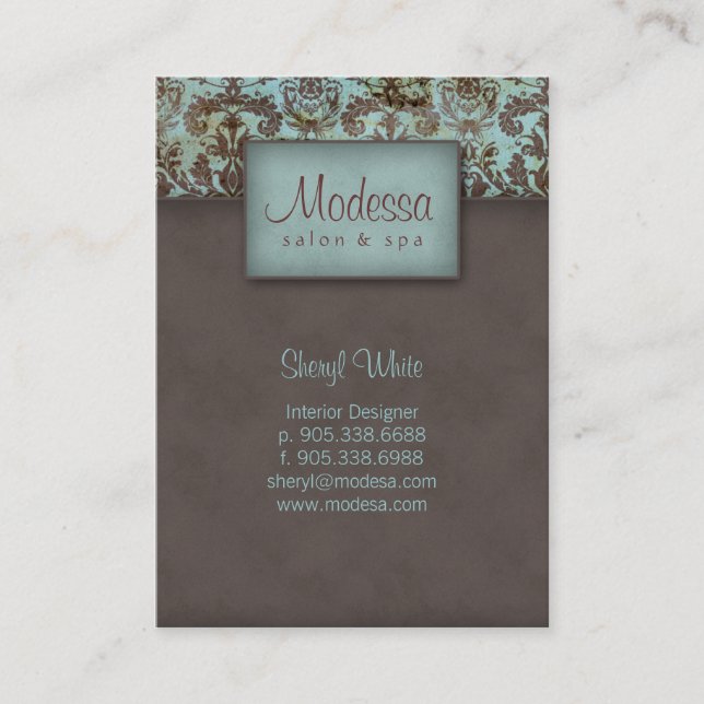 311 Damask Salon Spa Carte de rendez-vous Blue Bro (Devant)