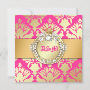 311-Damask Shimmer Königin 16 . Geburtstag Goldene Einladung