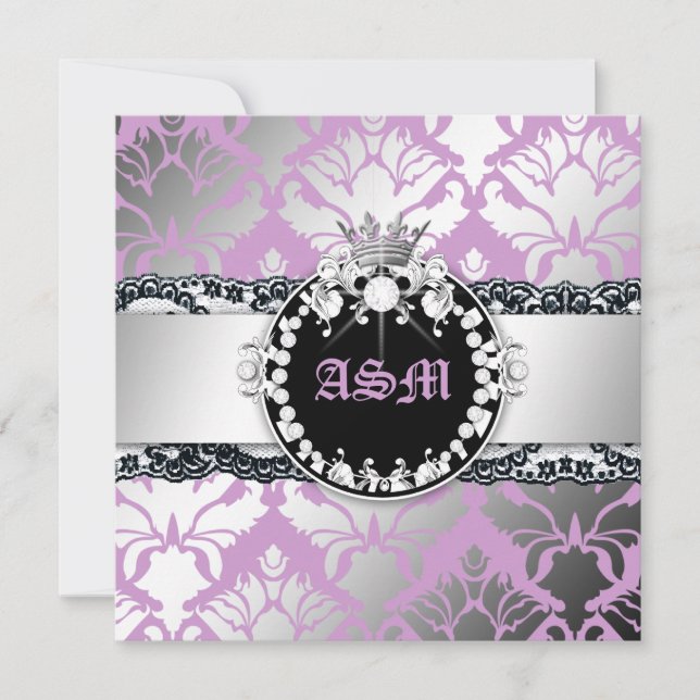311-Damask Shimmer Queen Lace n' Kisses Lila Einladung (Vorderseite)