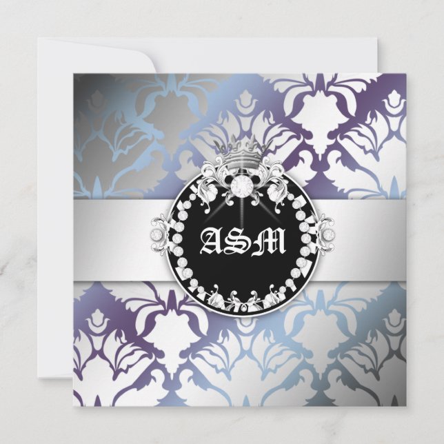 311-Damast Shimmer Queen 16 . Geburtstag Hydrangea Einladung (Vorderseite)