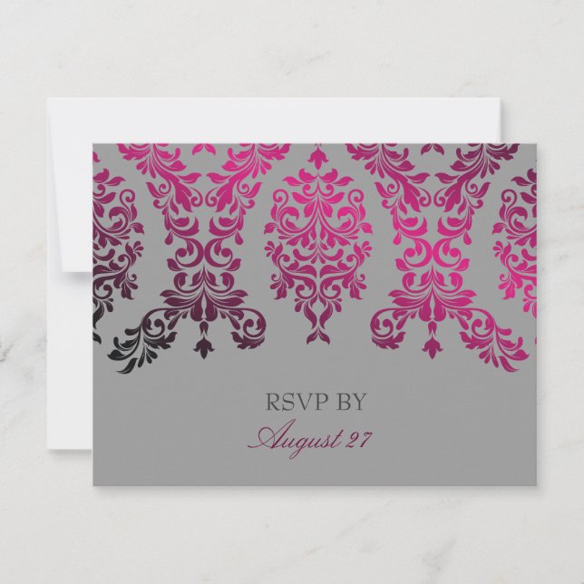 311-Dashing Damask Night Magenta Light Gray RSVP Karte (Vorderseite)