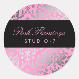 311-Dazzling Damask Pink Flamingo Runder Aufkleber