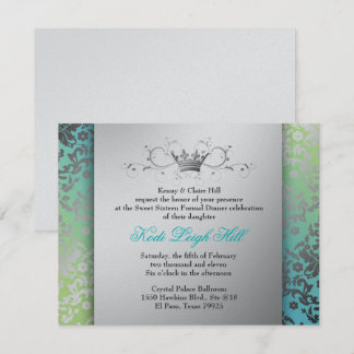 311-Dazzling Damask Türkis & Limon Schwarz Einladung