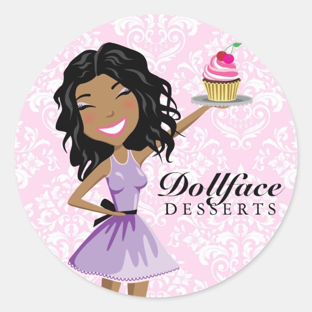 311 Desserts Ebonie Pink Damask Runder Aufkleber (Vorderseite)