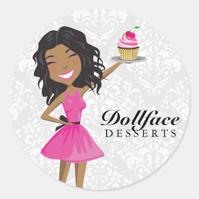 311 Desserts in Pink-Ebonie Damask Runder Aufkleber (Vorderseite)