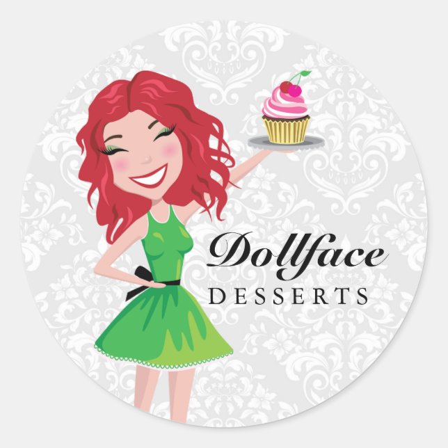 311 Desserts Rubie Red Damask Runder Aufkleber (Vorderseite)