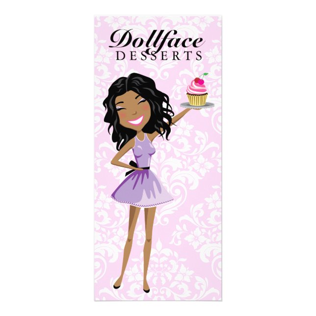 311 Dollface Nachtische Ebonie rosa Damast-Menü Werbekarte (Vorne)