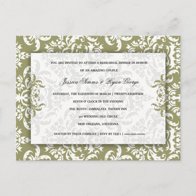 311 Emmy Damask Moss Einladungspostkarte (Vorderseite)