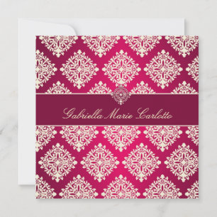311 Gabriella Hot Pink & MaroonDamask Invitation