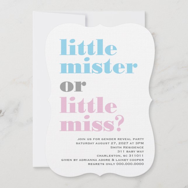 311 Gender Reveal Little Mister Little Miss Einladung (Vorderseite)