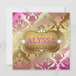 311 Glamour Golden Pink Damask 40 und fabelhaft Einladung