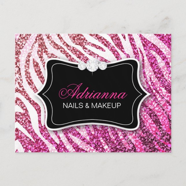 311 Glitzer Zebra Pink Postkarte (Vorderseite)