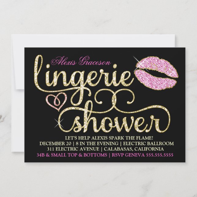 311 Glitzy Sparkle Bachelorette Blac Kiss Metallic Einladung (Vorderseite)