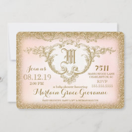 311 Gold Glitzer Monogram Babydusche Einladung