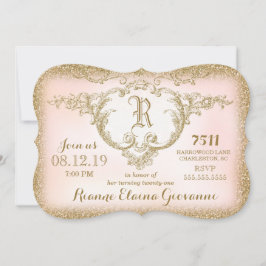 311 Goldene Glitzer Monogram - Einladung zum Gebur