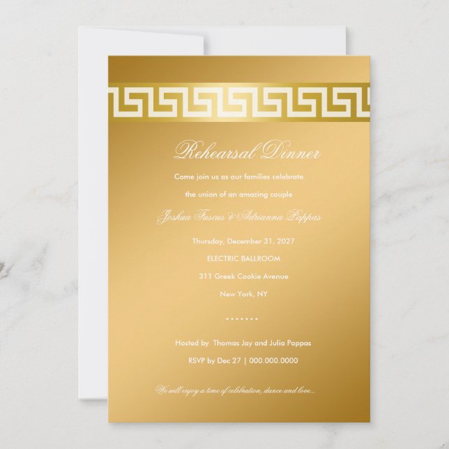 311-Goldener griechischer Schlüssel Einladung (Vorderseite)