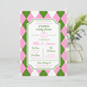 311 Golf Thème Baby shower Rose Green Invitation