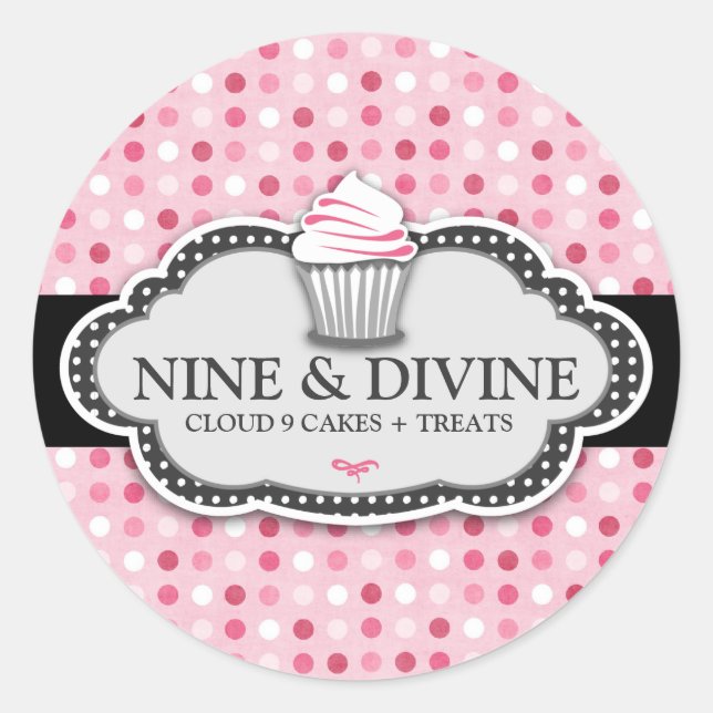 311 Göttlicher Pink Polka Dot Cupcakes Runder Aufkleber (Vorderseite)