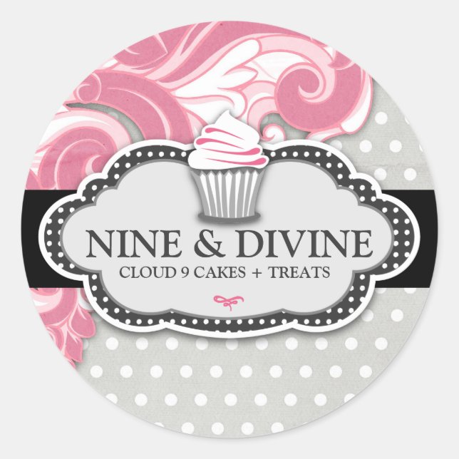 311 Göttlicher Pink Swirl Polka Dot Cupcakes Runder Aufkleber (Vorderseite)