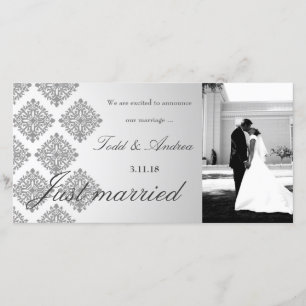 311-Gray Damask Just Married Foto Card Ankündigung