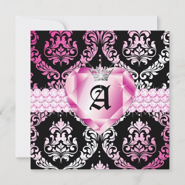 311 Haute Heart Hot Pink Lips Damask Metallic Einladung (Vorderseite)