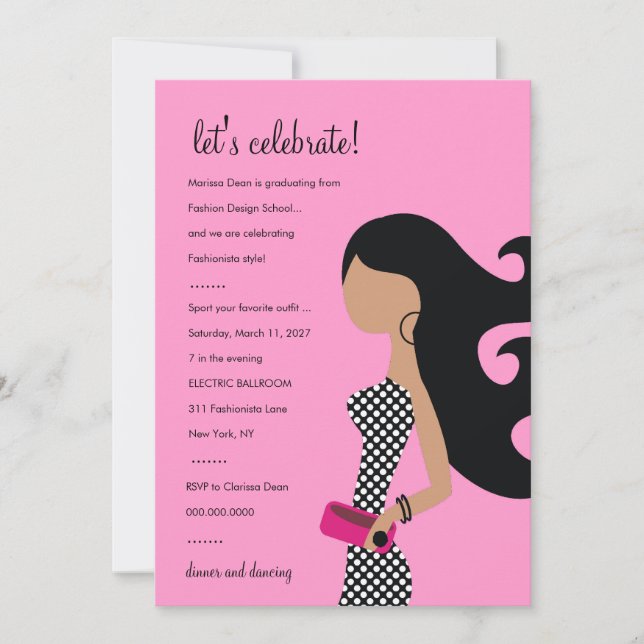 311-HOHE FASHIONISTA-INVITATION| Pink Einladung (Vorderseite)