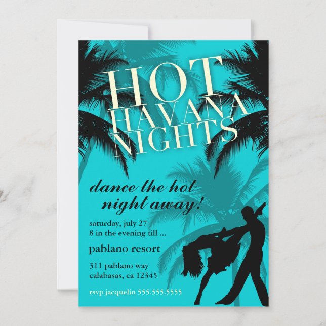 311 Hot Havana Nights Aqua Black Invitation (Devant)