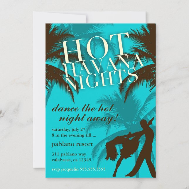 311 Hot Havanna Nights Aqua Brown Einladung (Vorderseite)