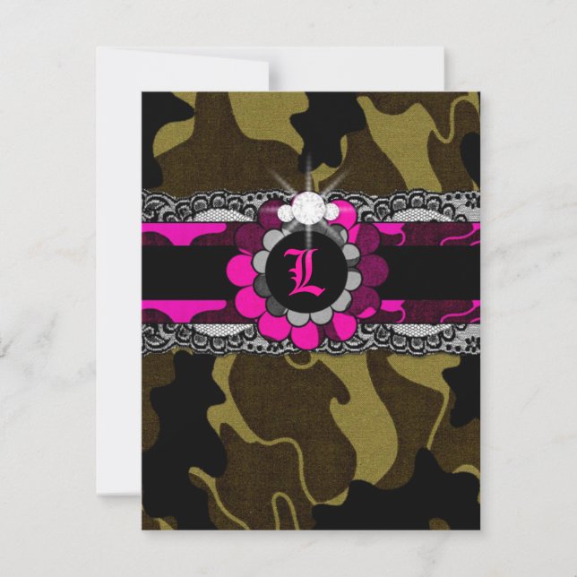 311-Hott Pink Camouflage Lingerie Dusche Einladung (Vorderseite)