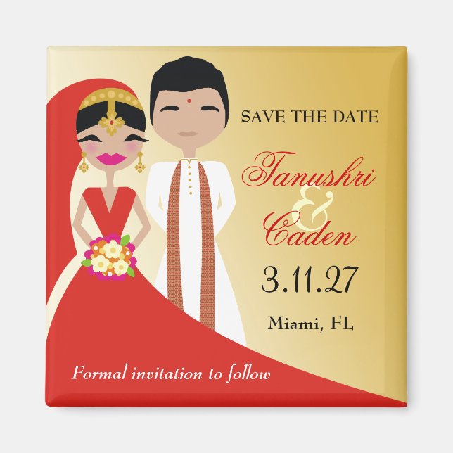 311 - Indische Schönheitsbraut mit Bräutigam Magnet (Vorne)