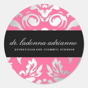 311-Ladonna Damaske Rose Rosa Runder Aufkleber
