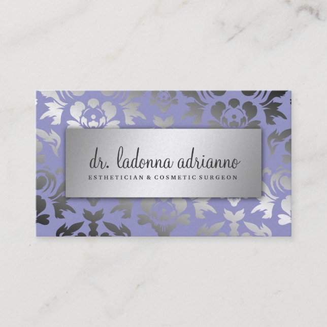 311 Ladonna Damast-Silber-Lavendel Visitenkarte (Vorderseite)