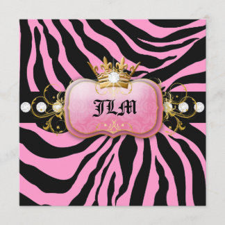 311-Lavish Pink Crown Zebra 16 . Geburtstag Einladung