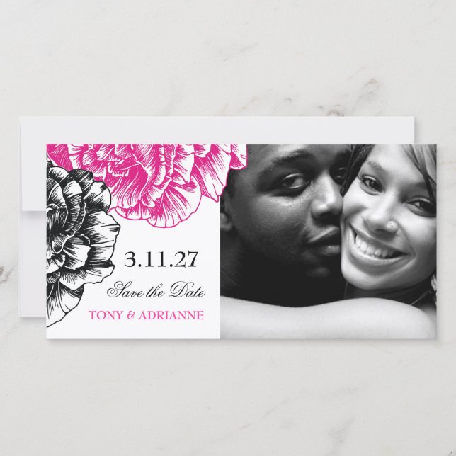 311-Le Plush Fleur - Pink & Black Save the Date (Vorderseite)