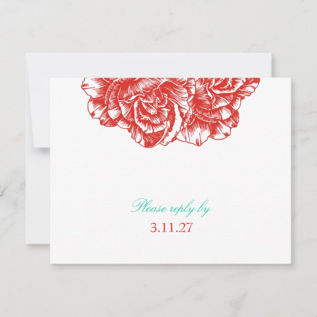 311-Le Plush Fleur - Rouge & Turquoise UAWG RSVP Karte (Vorderseite)