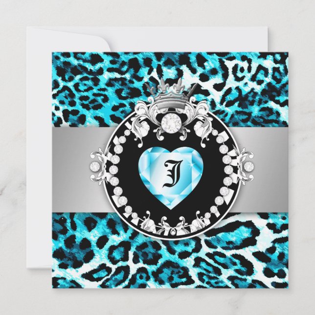 311 Leopard-Tique Kiss Queen of Hearts Sweet16 Einladung (Vorderseite)