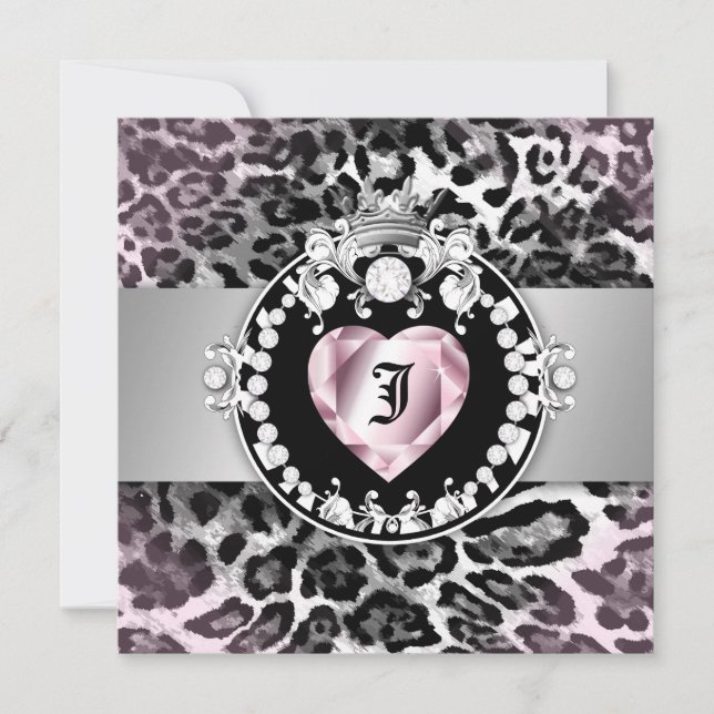 311-Leopard-Tique Königin des Herzens Süß 16 Einladung (Vorderseite)