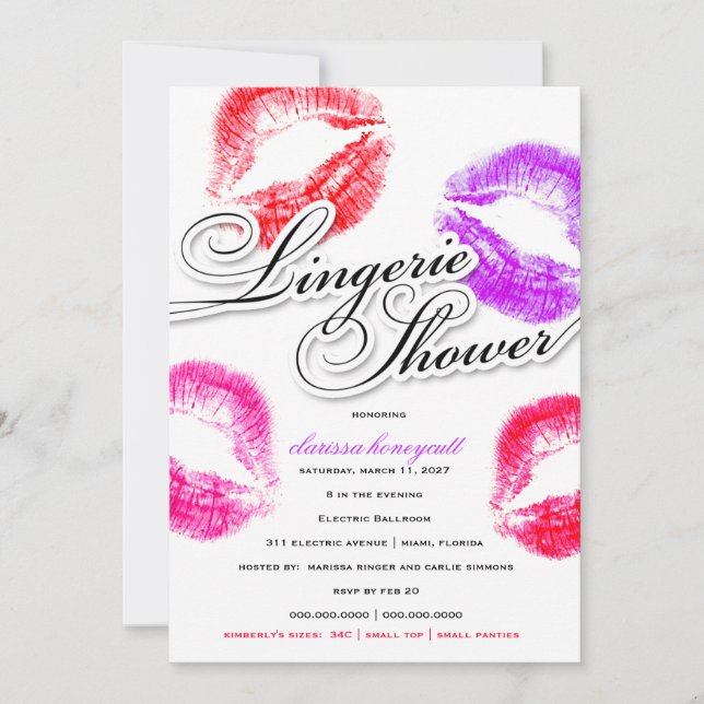 311 Lingerie Dusche Colorful Kisses Einladung (Vorderseite)