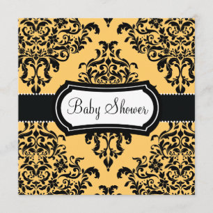 311 Lovey Dovey Damast Baby Shower Kanariengelb Einladung